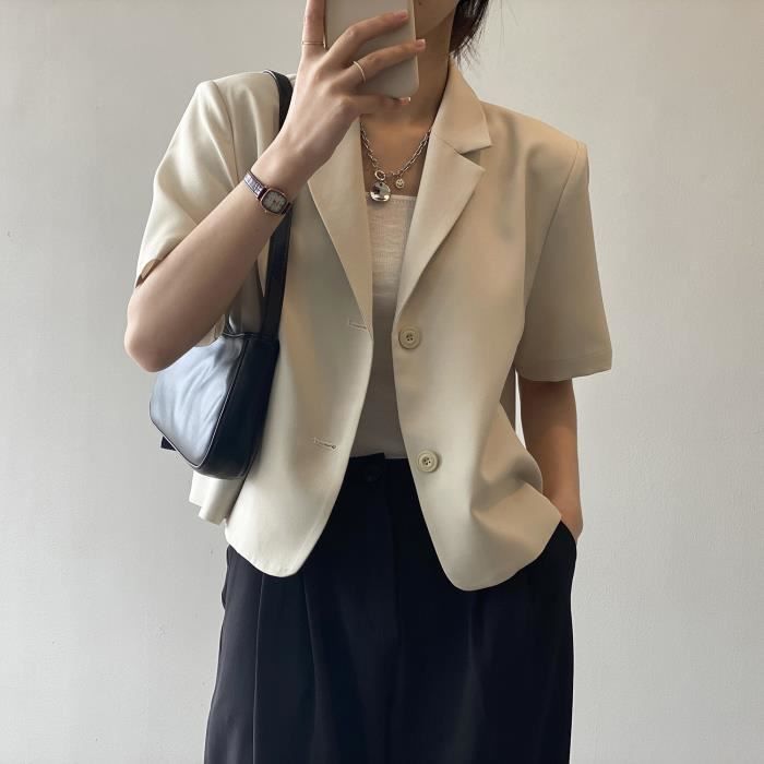 Veste Douce Femme Manche courte Chic Vestes Blazers Femmes De ete Gilet Blazer Courte Cintree Beige Beige Cdiscount Pret a Porter