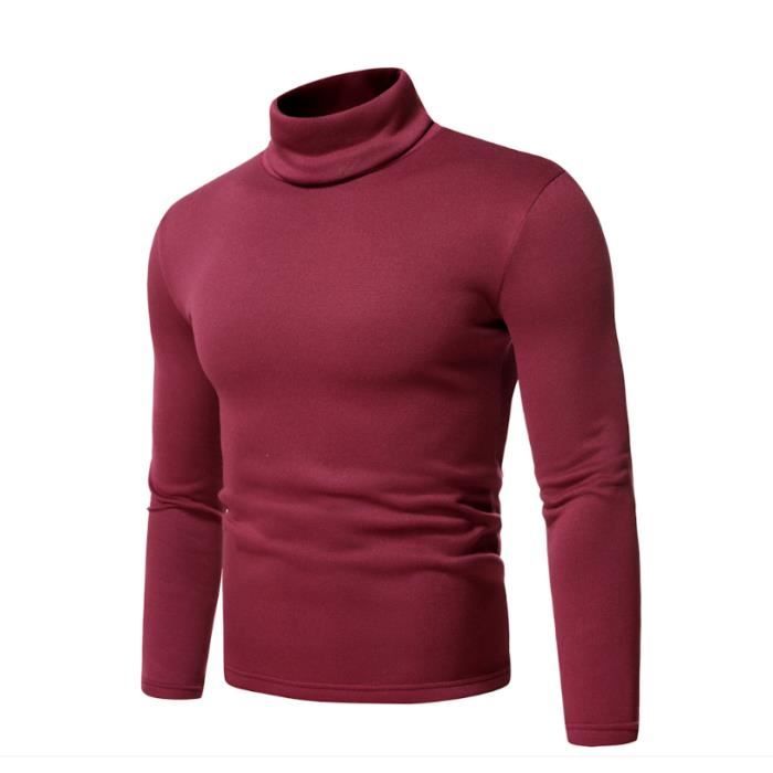 Sous Pull a Col Roule Homme Manches Longues Pullover en Tricot Slim Fit Rouge Rouge Cdiscount Pret a Porter