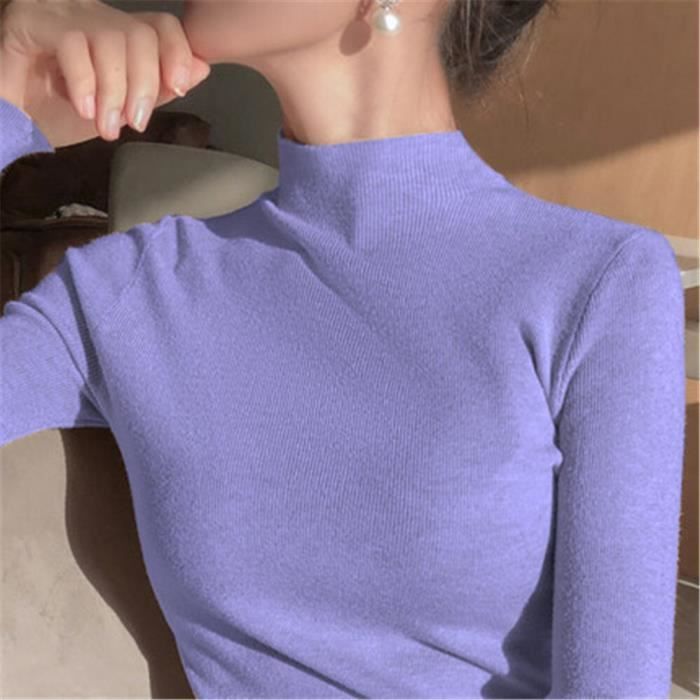 Pull Pull tricot col roul pour femme Slim bon march