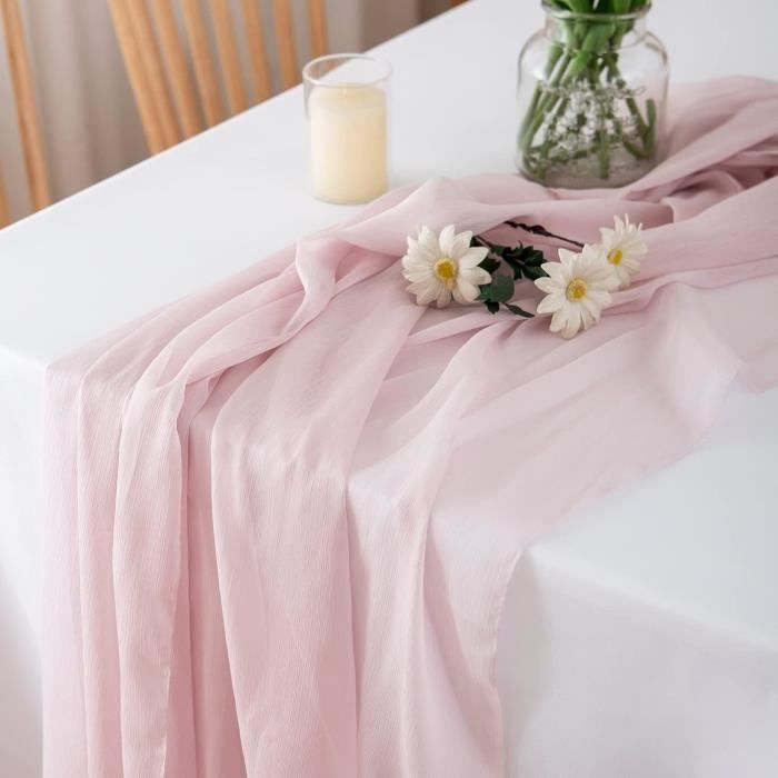 Lot De 2 Chemins De Table En Mousseline - 70x300 Cm - Blanc - Pour Mariage, Fête, Décoration De Table - Lavable En Machine - 5