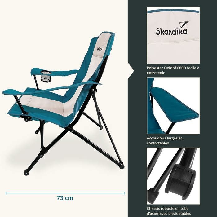 Skandika Chaise de Camping Kolari | Chaise Pliante avec Porte-gobelet, Sac de Transport et Poche de Rangement | Chaise de pêcheur Pliable, Camping-Car