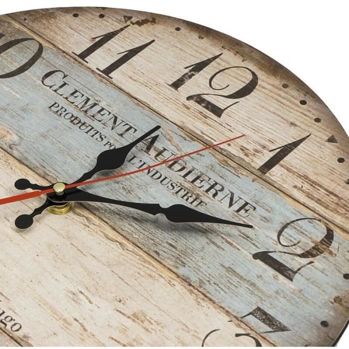 Grande horloge murale rétro 3D, silencieuse, sans tic-tac, en bois, style vintage, à quartz