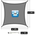 Voile d'ombrage UV - 3x3 HDPE Carré Protection Solaire Toile Toiture Balcon Gris-3
