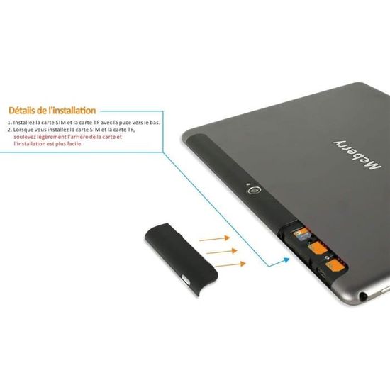 Type-c WiFi 5.0+8.0 MP Cam/éra 64Go Bluetooth GPS Gris 4Go de RAM Tablette 4G LTE Dual SIM Tablette Tactile 10 Pouces Android 9.0 Pie MEBERRY