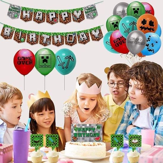 Accessoires de fête de jeu vidéo, décoration de fête à thème Miner Gamer  avec bannière de joyeux anniversaire, ballons d'or - Cdiscount Maison