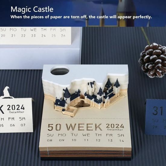 KEENSO Bloc-notes Castle 3D Calendrier 2024, Calendrier de Bureau