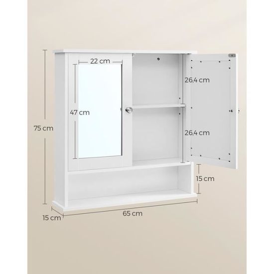 Armoire murale de salle de bains avec miroir avec etagères réglables et