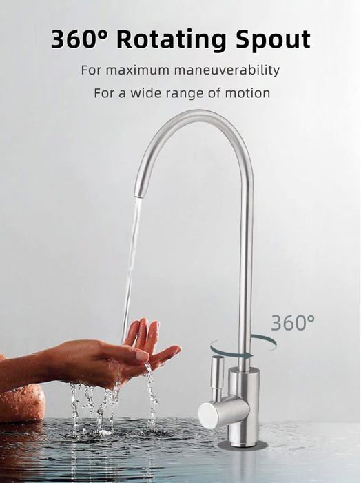 Robinet Filtre à Eau Cuisine 100% Sans Plomb – Bec Col De Cygne Doré Brossé, Acier Inox SUS304 - 14