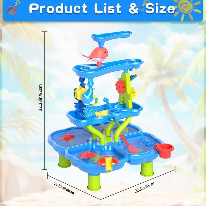 Table de Jeu de sable et d'eau KUKUFUN pour Enfants, Table à eau d