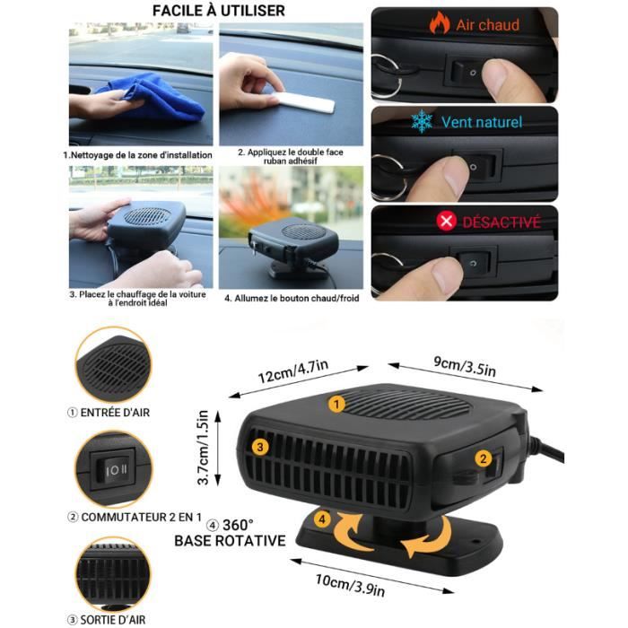 Chauffage Auto Portable 12V - Branchement Allume-Cigare - Dégivreur Pare-brise 2 En 1 - Chauffage Rapide Voiture