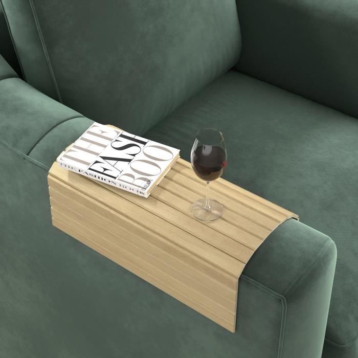 Plateau D'accoudoir Pour Canapé En Bambou - Magnétique Et Pliable - Avec Porte-gobelet - Anti-dérapant - 33,3x44,4 Cm Déplié