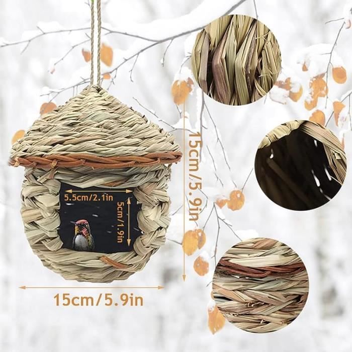 Nichoir à Oiseaux En Bois Naturel Tiiyee - Lot De 4 Cabanes Suspendues Pour Jardin, Balcon, 7x4x6.5 Cm