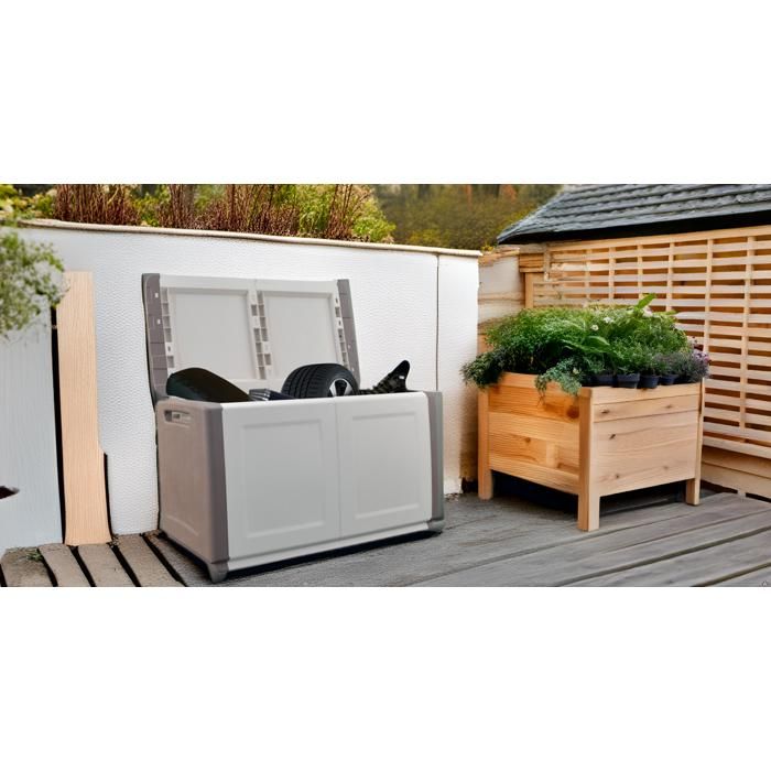 Coffre Rangement Extérieur INTEC 230L - Polypropylène - 96x53x57cm - Résistant Aux Intempéries - Beige