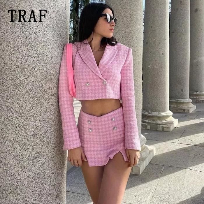 Jupe ensemble costume et jupe pour femme 2 pi ces Blazer court