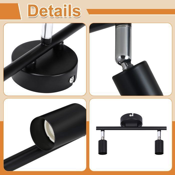 Schiele Plafonnier 3 Spots GU10 Noir - Spots De Plafond Orientables 350° Pour Cuisine Et Salon