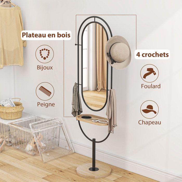 Miroir Sur Pied Ovale HOMCOM 160cm - Cadre Métal Doré - Pour Chambre Ou Dressing - Sans Montage