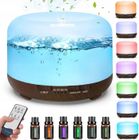 TANBABY Diffuseur d'Huiles Essentielles 500ml avec Télécommande Lumière LED 7 Couleurs Humidificateur d'Air Ultrasonique