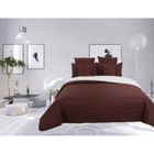 MATIN CALIN Couvre lit boutis matelassé 7 pièces uni "piquage Carreaux" Choco-Naturel