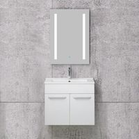 Ensemble meuble sous vasque - Vasque - Miroir LED antibuée 60cm - Blanc - Contemporain/Design