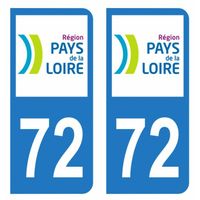 Lot 2 Autocollants Stickers plaque immatriculation voiture auto département 72 Sarthe Logo Région Pays de la Loire