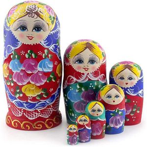 Matriochka Poupées Russes 9 Pièces - Peintes à La Main Et Signées - 13 Cm