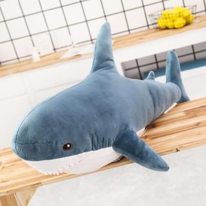 PELUCHE Bleu - 100 cm - Jouet en peluche requin géant, Oreiller de lecture Animal en peluche pour cadeaux d'anniversa