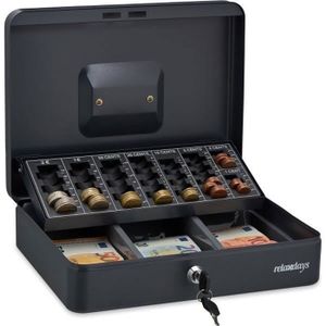 Caisse à monnaie portable de 20,3 cm à 25,4 cm avec clés Noir ou argent Boîte de rangement de sécurité avec câble de 1 m 