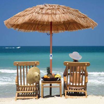 Parasol Inclinable En Paille Synthétique PP 2m Avec Fixation Pour Sable - Neuf Avec étiquettes