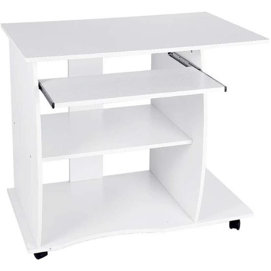Bureau Ordinateur Roulant Table Informatique Avec Support Clavier Coul Avec 4 Roulettes Mdf 60 Cm Blanc 03 0001153