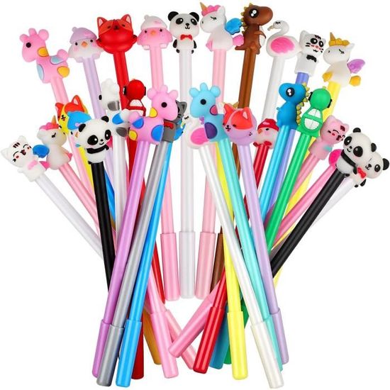 Yuechen Lot De 30 Stylos Gel Animaux Kawaii – Encre Noire, Motifs Dessins Animés Mignons – Cadeaux Fêtes Enfants Noël Anniversaire