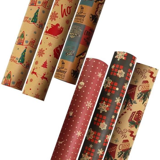 Papier Cadeau Noël - Lot De 5 Rouleaux 43x300 Cm + Ruban Adhésif - Motifs Festifs - Idéal Pour Emballage Cadeaux De Fêtes - 3