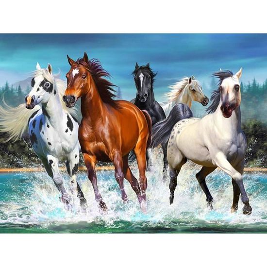Kit Complet Peinture Diamant 5D à Faire Soi-même - Motif Cheval 30x40 Cm - Toile Autocollante, Strass, Outils Inclus - Décoration Murale Ou Cadeau Créatif - 8