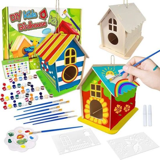 Kit DIY Maison Oiseaux En Bois - 4 Nichoirs à Peindre - Activité Créative Enfants 4-8 Ans - Cadeau Nature
