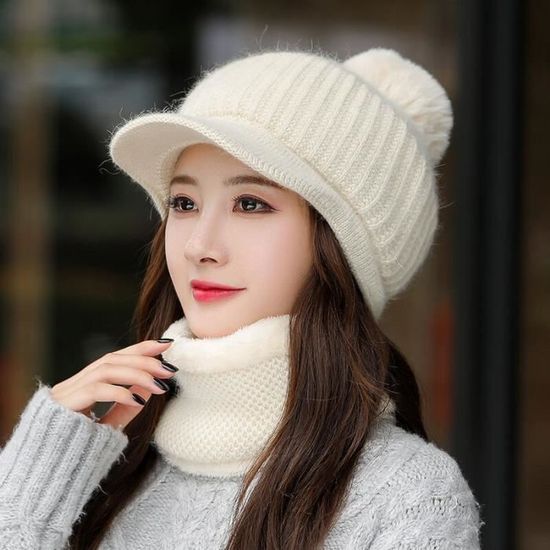 Chapeau d'hiver en fourrure de lapin pour femmes, bonnet à la mode, garde  au chaud, couleur unie, casquette pour adulte