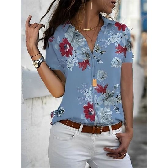 Haut D'Été Femme En Lin Et Coton - Manches Courtes - Coupe Ample - Style Décontracté