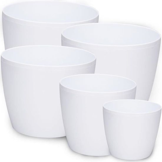 Lot De 5 Pots De Fleurs Ronds En Plastique Noir Avec Soucoupes - Diamètres 18/16/14/12,5/11,5 Cm, Pour Intérieur Et Balcon
