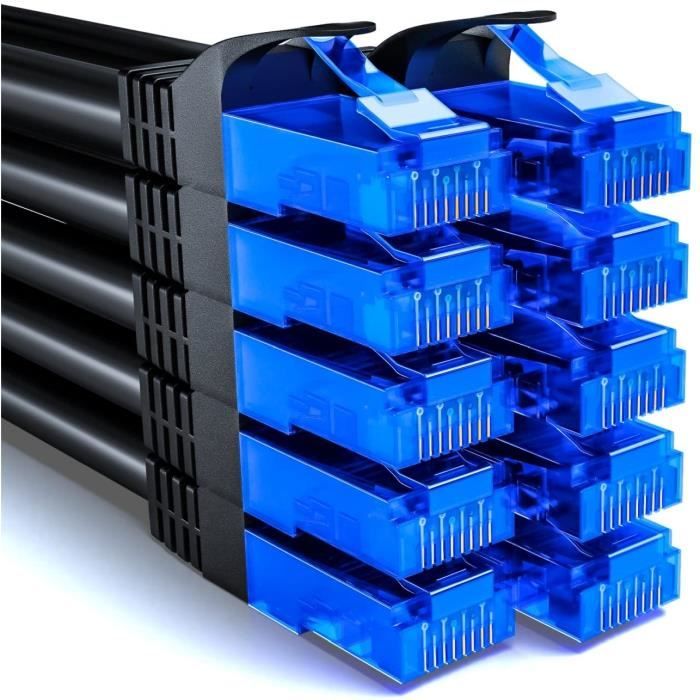 Lot De 10 Câbles Réseau CAT7 0,5 M - RJ45 Double Blindé (SFTP) - 10 Gbit/s, 600 MHz - Multicolore Pour Organisation