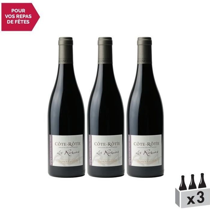 Côte Rôtie Les Rochains Rouge 2018 - Lot de 3x75cl - Domaine Patrick et Christophe Bonnefond - Vin AOC Rouge de la Vallée du Rhône