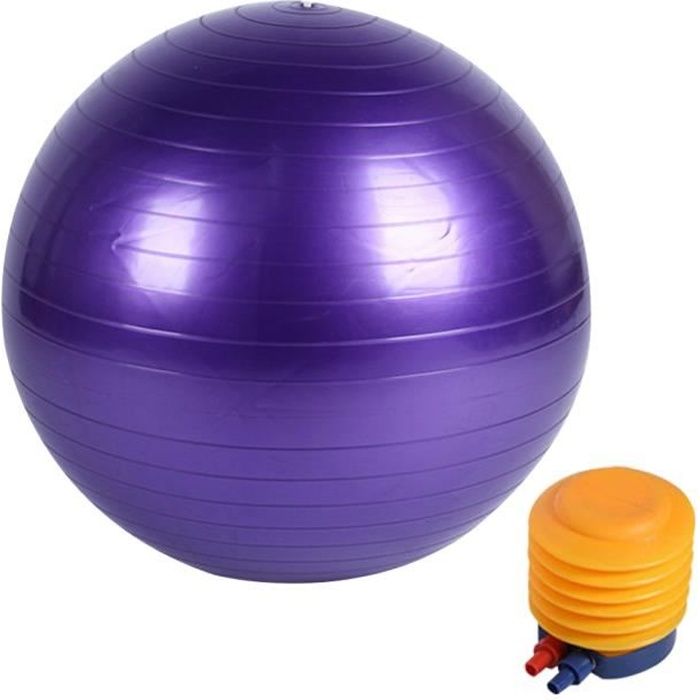 Boule de yoga lisse +pompe à air Boule d’exercice fitness gym de 55 cm violet