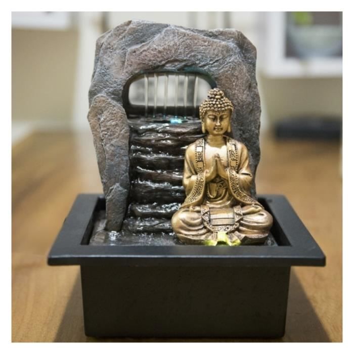 Fontaine décorative Bouddha Zen Dao 25cm à éclairage Led Noir