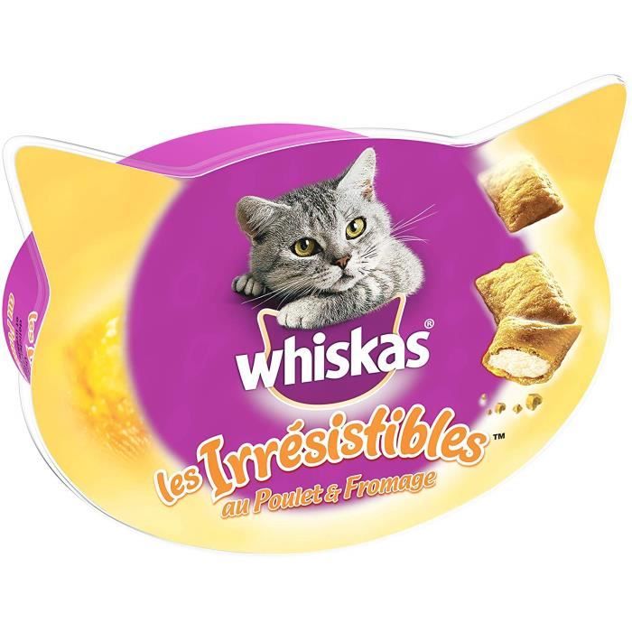 Whiskas Les Irrésistibles - Friandises au Poulet et au Fromage pour Chat, 8 Boîtes de 60 G de Récompenses