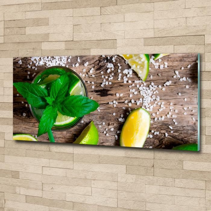 Tulup 125x50cm Tableau sur verre acrylique- Nourriture boissons - Mojito - Vert Blanc