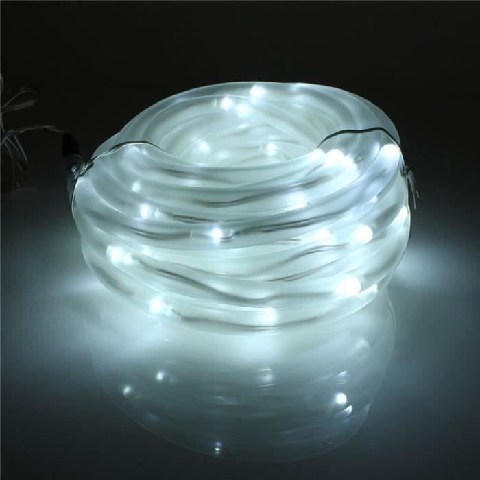 10M 100 LED Guirlande Lumineuse Solaire Corde Tube Etanche Fée Band Jardin Noël Fête Blanc