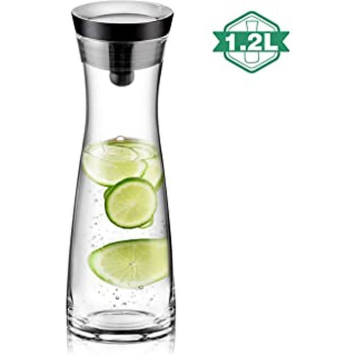 Carafe en Verre de 1.2 litres avec Couvercle et Bec verseur, Carafe d'eau, pichet à thé glacé, pour Boisson Maison-thé glacé-Lait-ca