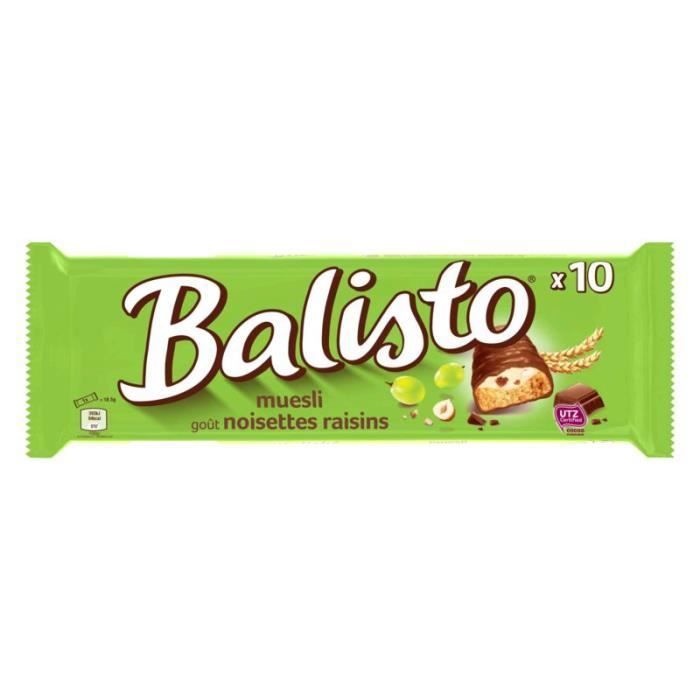 BALISTO Barres chocolatées aux céréales et crème aux raisins goût noisettes - 10x 18,5 g