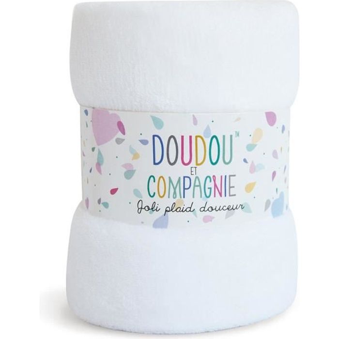 Plaid Douceur - DOUDOU et COMPAGNIE - 100x70cm - Vendu de façon aléatoire (Blanc, Rose ou Bleu)