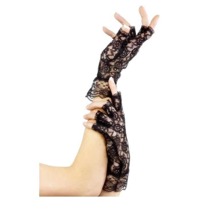 gants de dentelle courte Mitaines noir