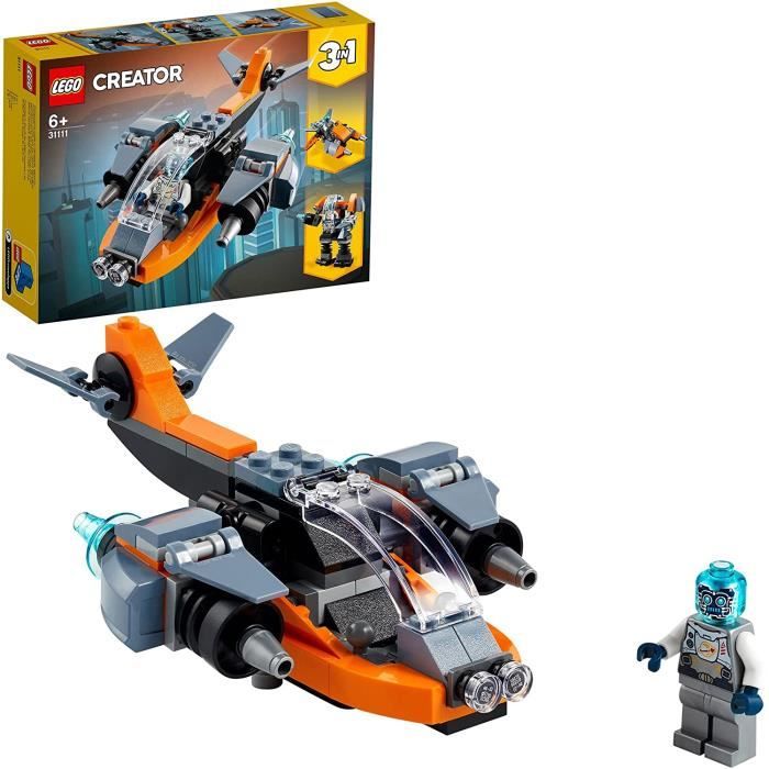 LEGO 31111 Creator Le Cyber Drone Jeu de Construction avec Cyber Mech et Scooter, Jouets de l'espace pour Les Enfants de 6 An