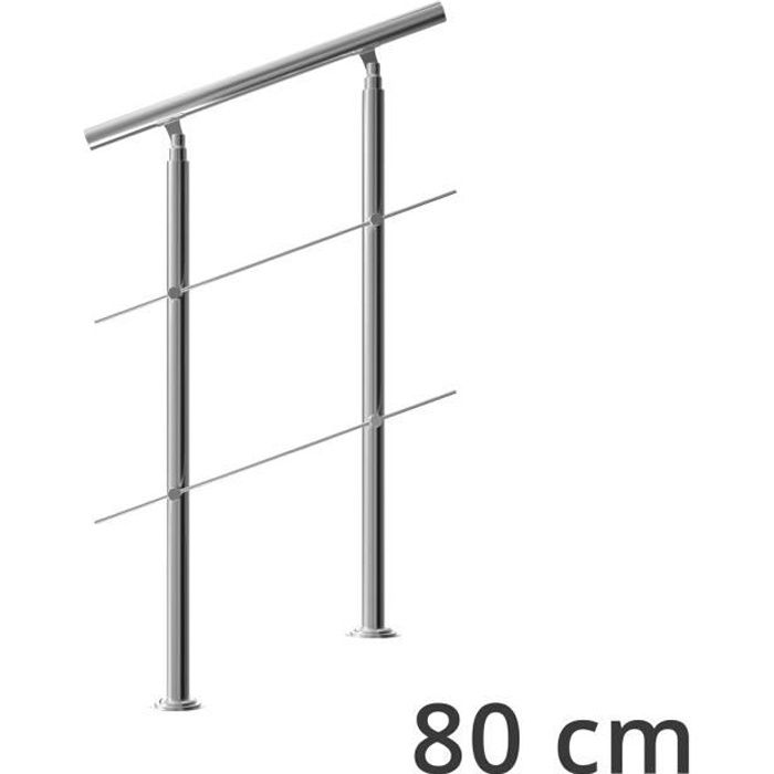 Rampe d'escalier 80 cm acier inoxydable 2 traverses main courante balustrade garde-corps aide escalier balcon intérieur extérieur