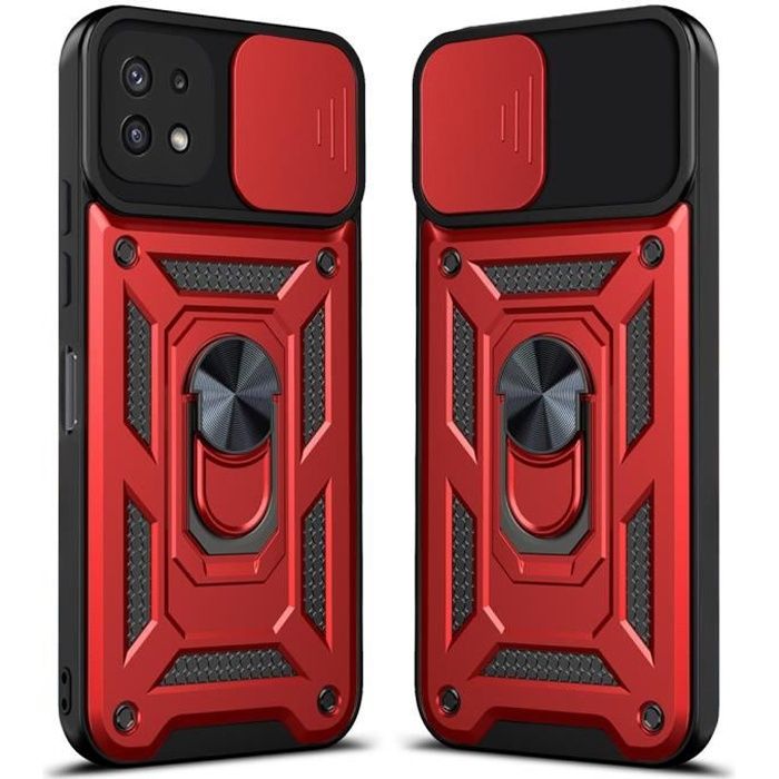 Coque pour Samsung Galaxy A22 5G TPU en PC Antichoc Case avec Protection pour Appareil Photo Coulissante,Rouge
